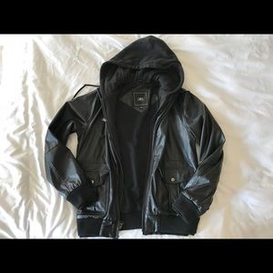 Obey Hooded Faux Leather Jacket - Small - Black